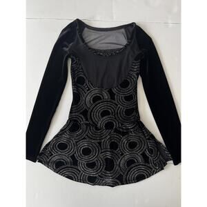 Mondor Skater Dress M Black Velvet Glitter Circle Long Sleeve Ice Dance